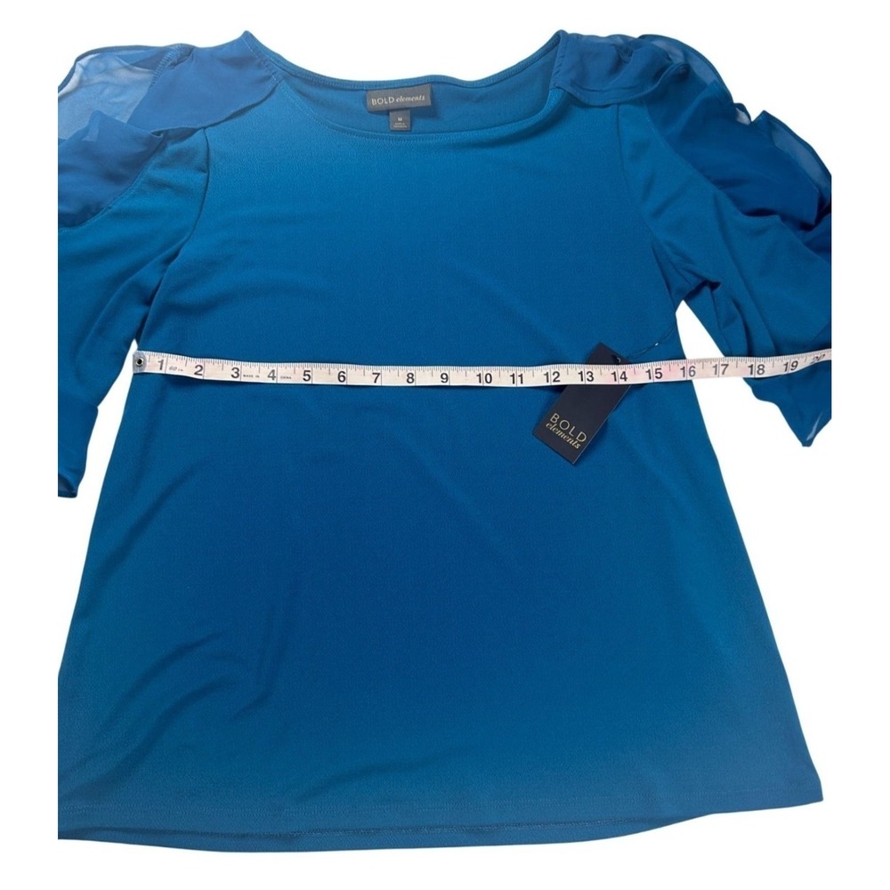 Bold Elements Tahoe Teal Ruffle 3/4 Sleeve Blouse Top Medium NWT - Picture 4 of 8